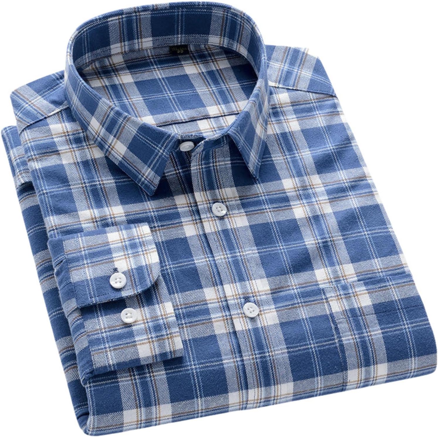 Men's Flannel Plaid Cotton Long Sleeve Business Lapel Shirt