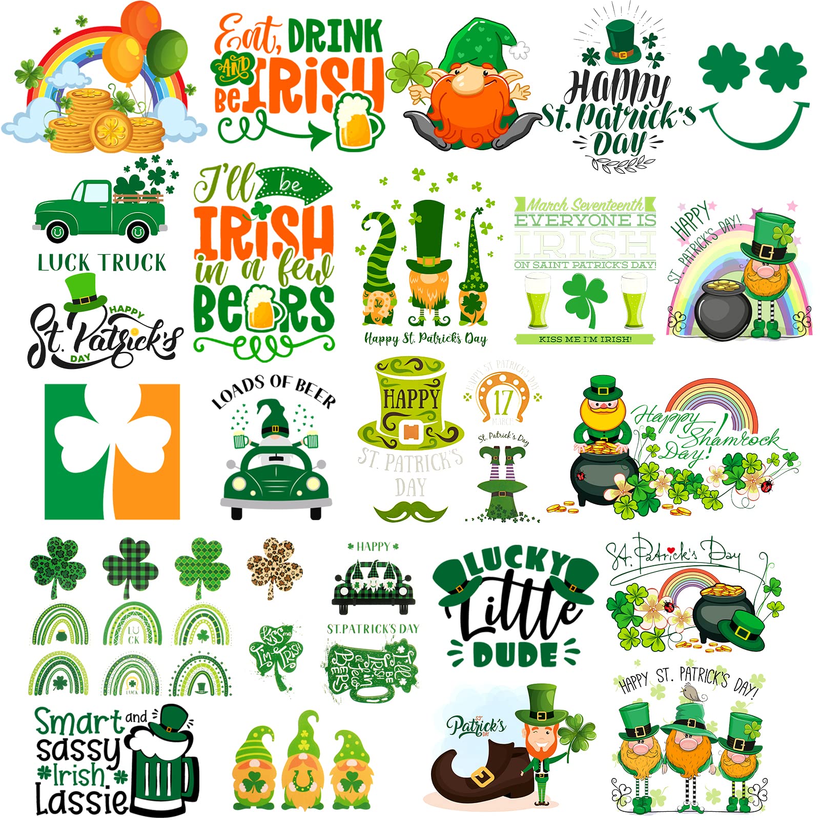 21 Sheets St. Patrick's Day Heat Transfer Vinyl HTV Iron on Vinyl Press Iron on Transfers for DIY Craft Clothes Shirts Bags Pillows Hat Shamrock Rainbow Style (Shamrock Rainbow Style)