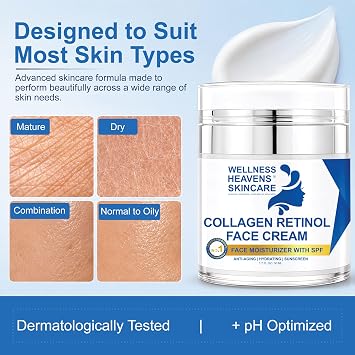 Collagen Retinol Face Cream with SPF Anti Aging Moisturizer for Face & Neck with Collagen Peptides, Retinol & Hyaluronic Acid Firming Wrinkle Cream for Women Day & Night Hydrating Skincare 50ml