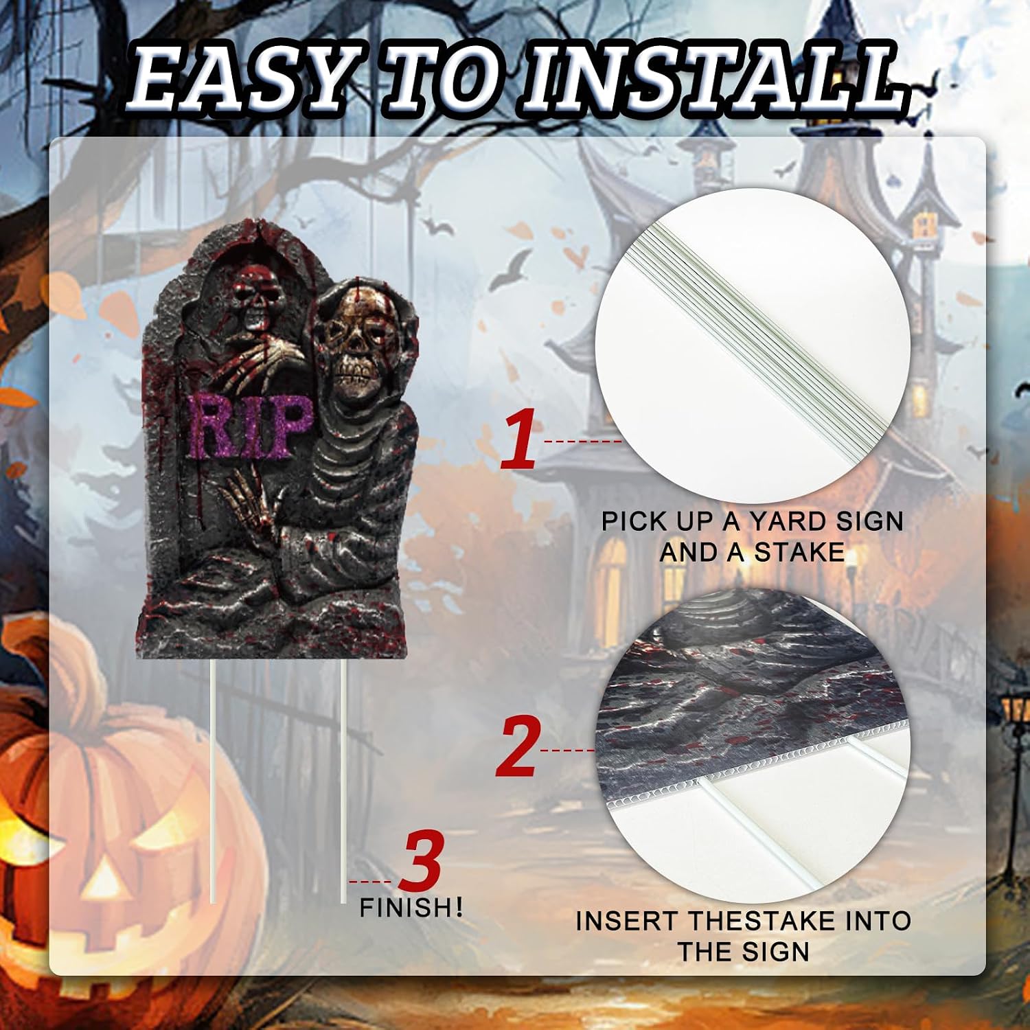 10 Styles Halloween Large Tombstone Gravestones Yard Stakes Decorations 17IN Headstone Outside Signs with Stakes for Halloween Scary Spooky Patio Lawn Yard Garden Cemetery Outdoor Decors