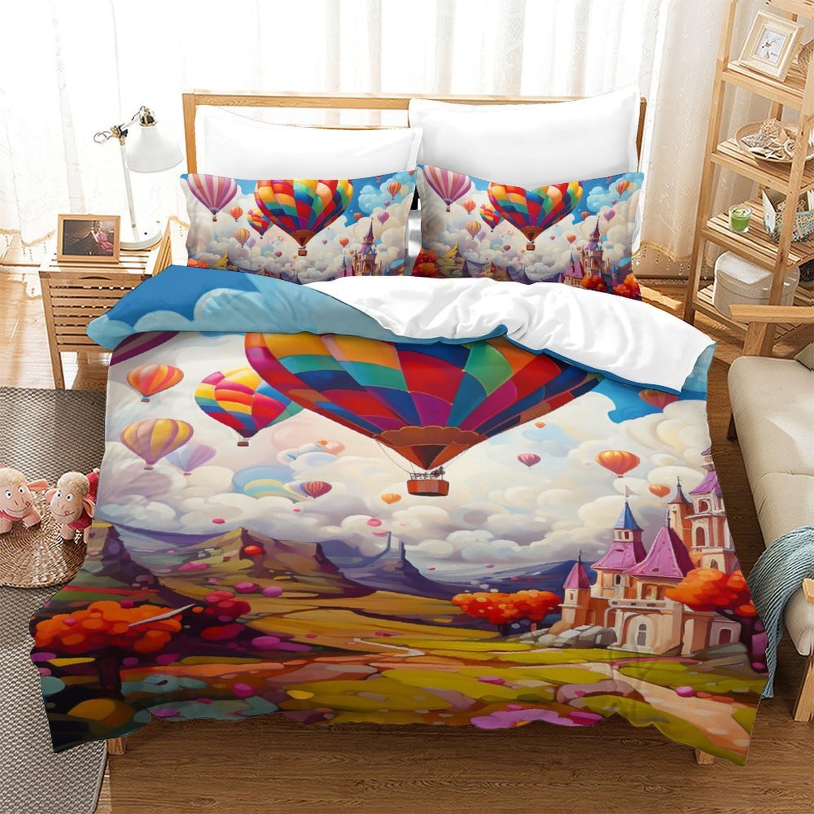 Housse de couette 3D sans plis parure de lit microfibre zippée 140x200 ballon air chaud