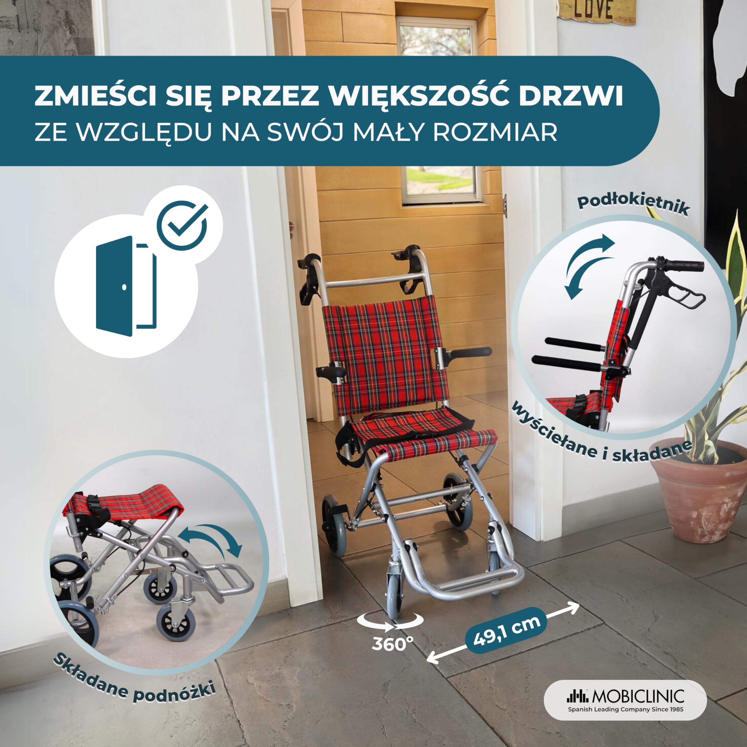 Mobiclinic®, Wózek inwalidzki tranzytowy dla osób starszych, Modell neptuno, Aluminium, Składany, Składany podnóżek i podłokietniki, Siedzisko, Ultralekki, Hamulce na uchwytach, Czarny