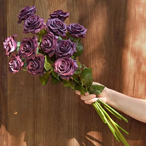 Miniatura 154 de FiveSeasonStuff 12 tallos de flores artificiales, rosas de seda de tacto real para decoración de bodas, ramos de novia, centros de mesa, fiestas y 9