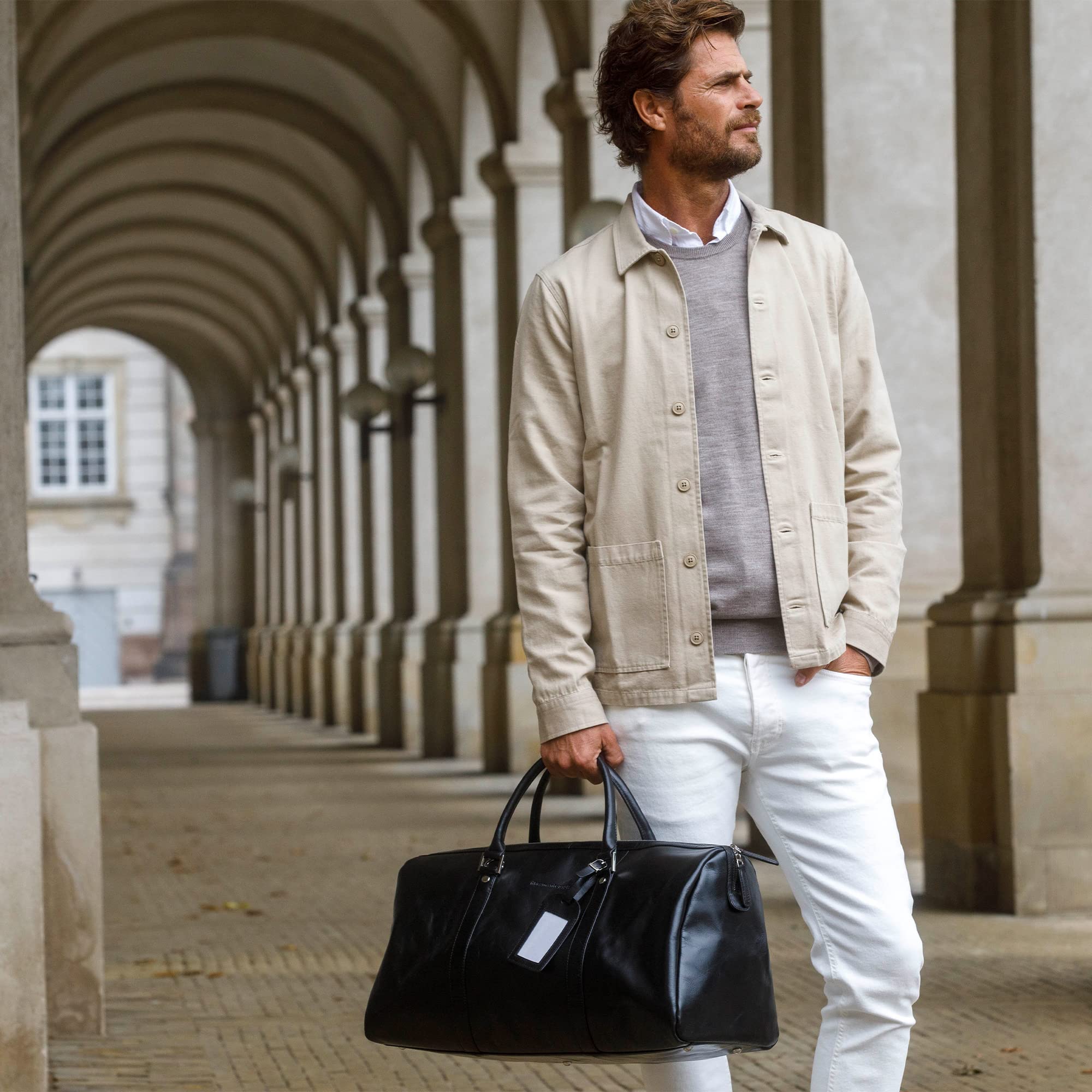 dbramante1928 - Kastrup 2nd Gen. Weekender Leder Reisetasche für Damen & Herren. Tasche mit strukturierten Ledergriffen & einem Schultergurt - Ehtem Vollnarbenleder - Dänisches Design