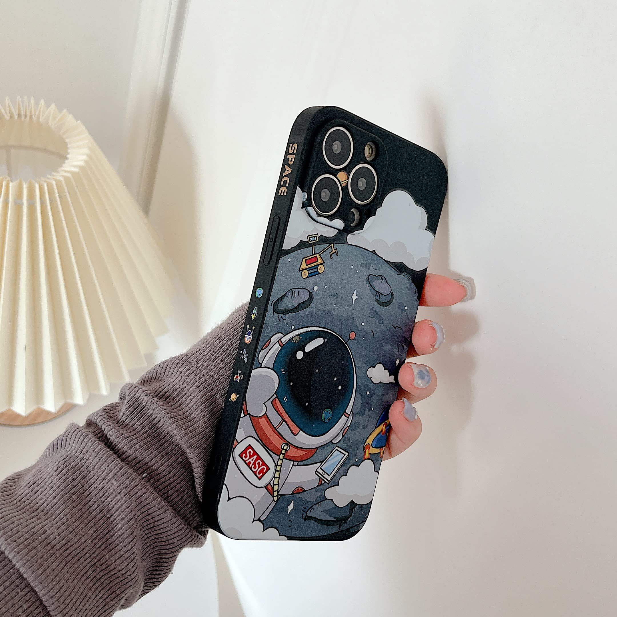 Yonds Queen for iPhone 13 Cute Case, Cool Cartoon Astronaut Planet Moon Space Design Stylish Soft TPU Bumper Shockproof Anti-Slip Protector Fashion Case (iPhone 13, Black Moon) - 4
