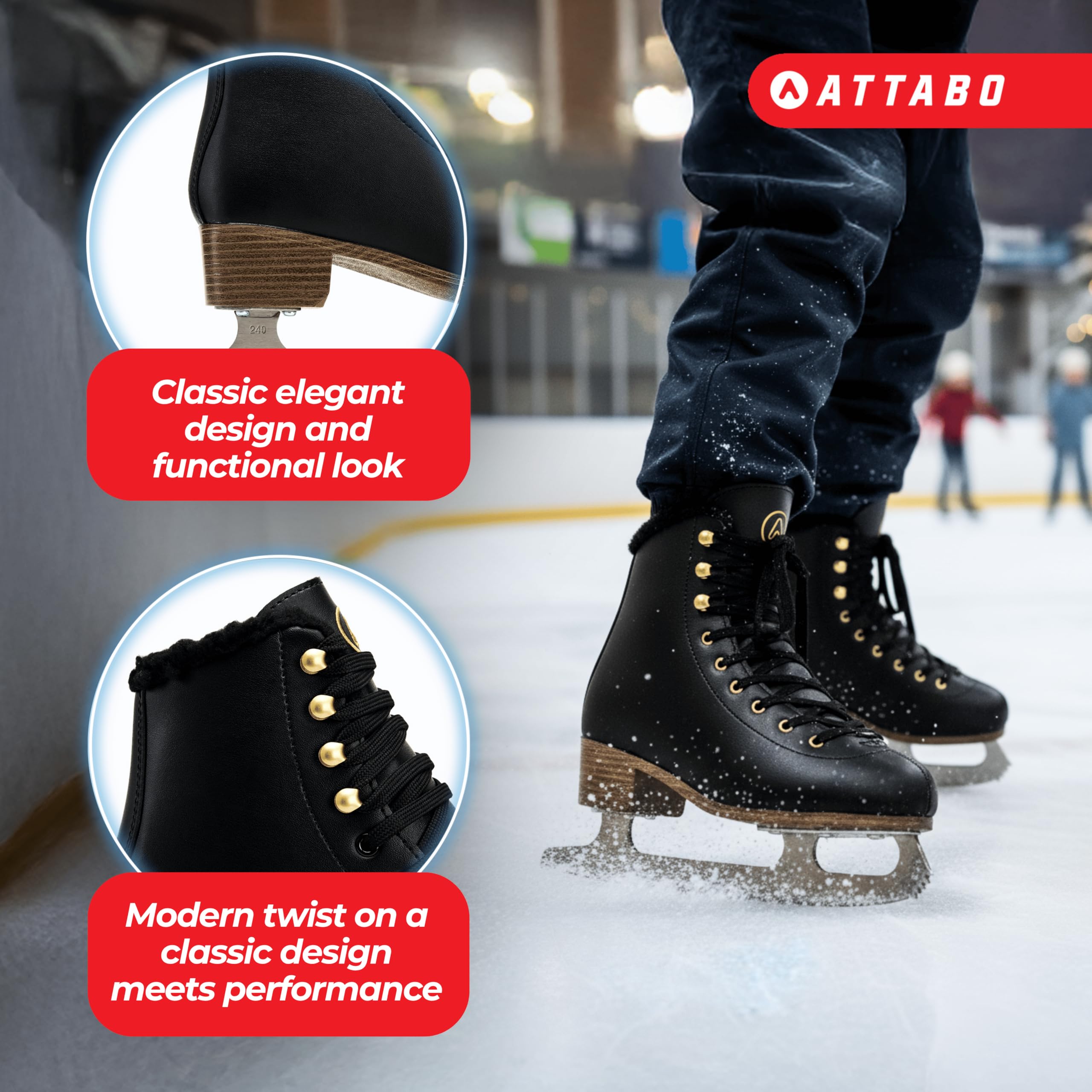 Patines de Hielo Artísticos para Niños Isla 31-36 EU Cuchilla de Acero Inoxidable Negro|Rosa