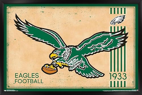 Trends International NFL Philadelphia Eagles - Póster de pared con logotipo retro 14, 22.375 x 34 pulgadas, versión enmarcada negra