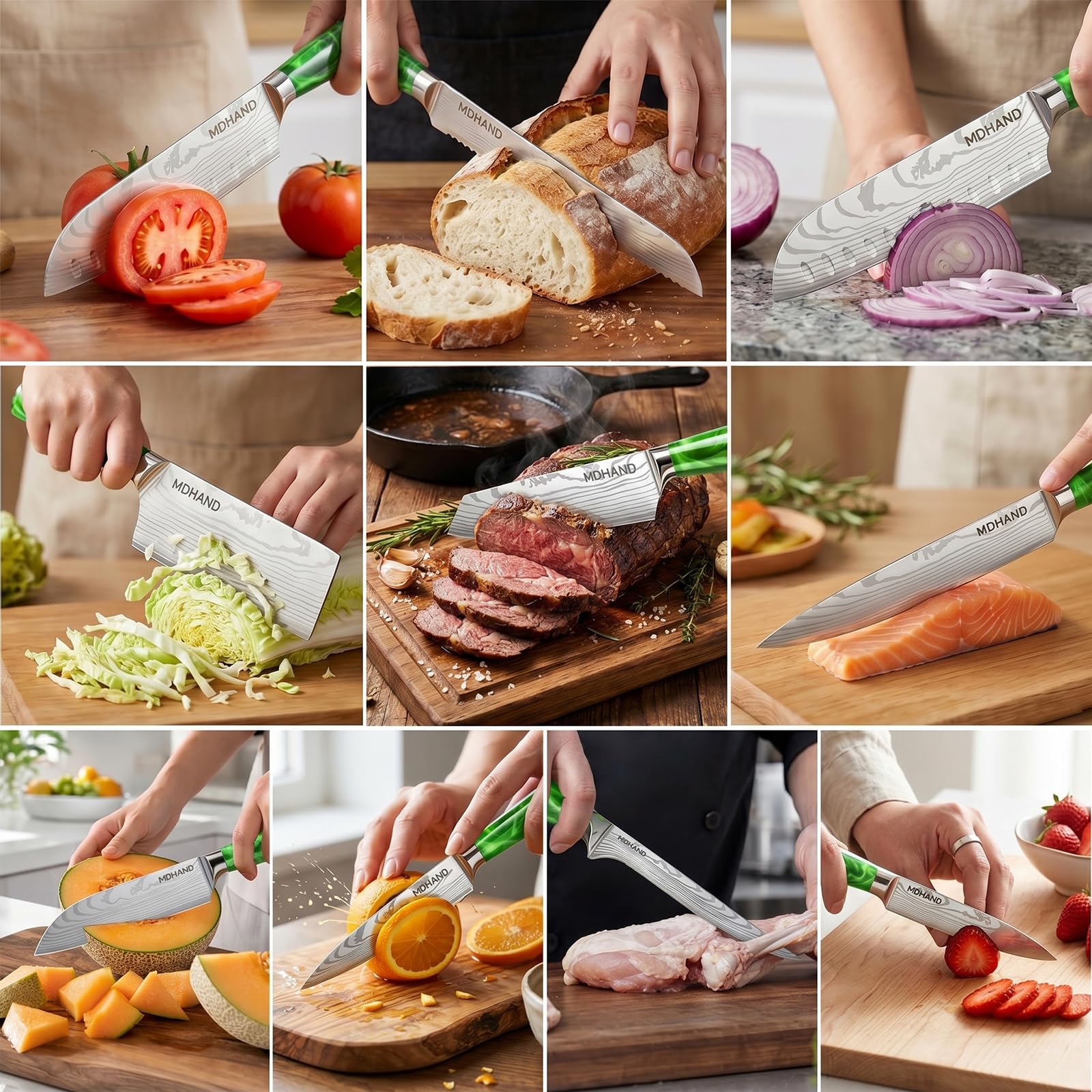 MDHAND Küchenmesser Set, 10-teiliges Set aus Rostfreiem Stahl Mit Ergonomischem Griff, Perfektes Geschenkset für Profiköche und Anfänger