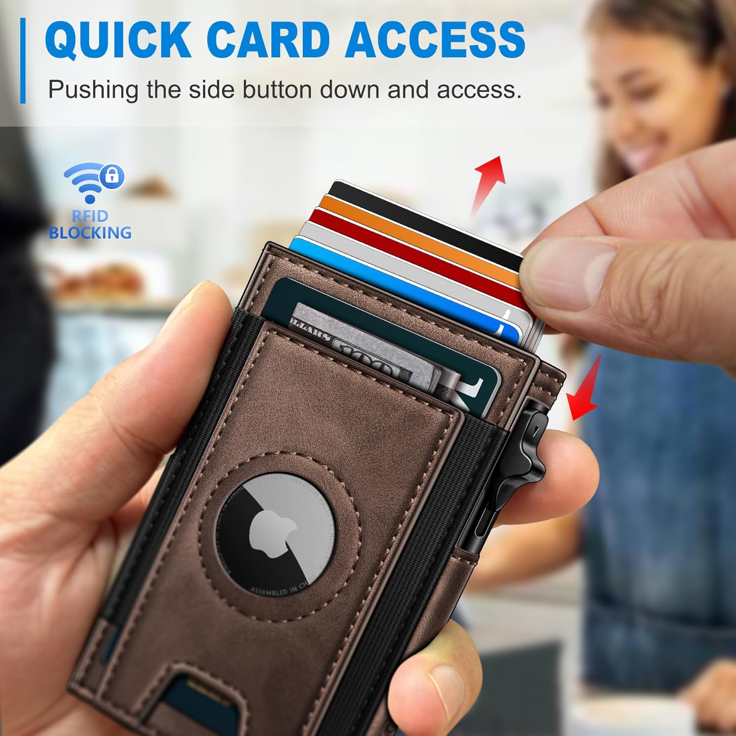 Airtag Wallet for Men, Slim Pop Up Credit Card Holder RFID Blocking Mens Minimalist wallet for 7-9 Cards ID Window, with Gift Box - Image 5