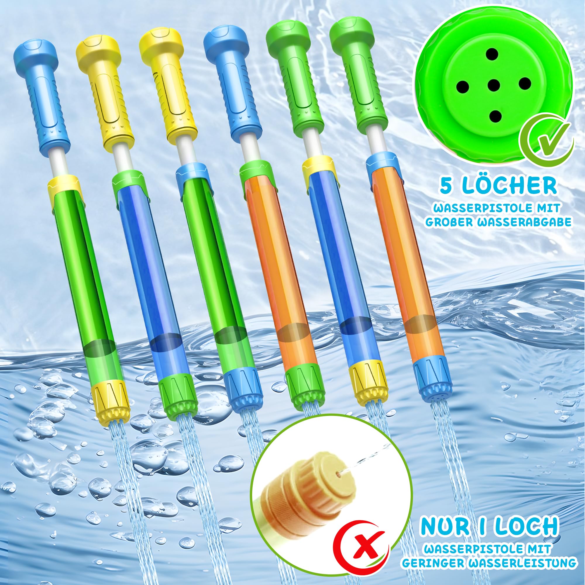 Lot De 6 Pistolets à Eau 32cm Pour Enfants - Grande Portée 8-10m - Jouets Été Plage Piscine