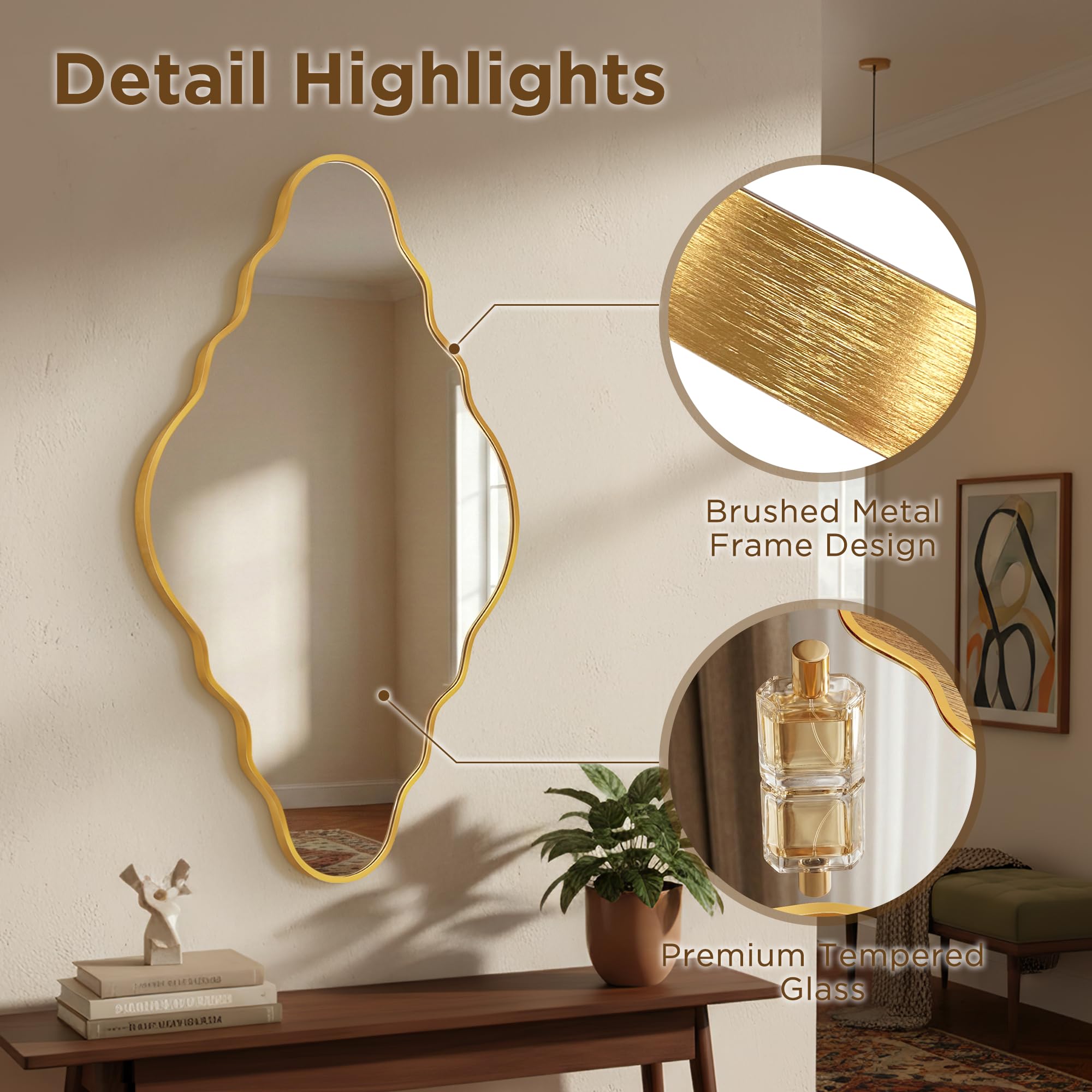 Espejo de Pared Diamante con Marco de Aluminio Cepillado & Cristal de Seguridad Templado para Baño, Entrada & Salón