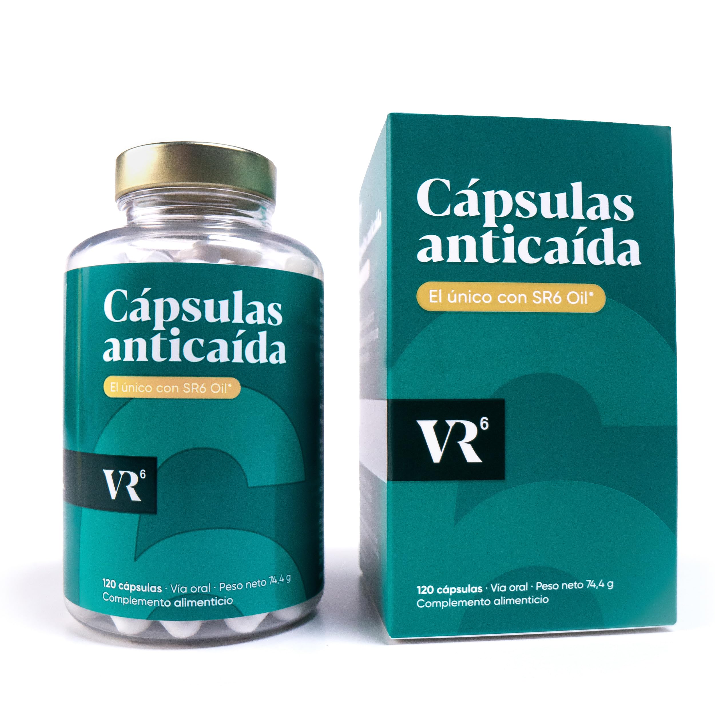 VR6 Hair Cápsulas Anticaída Cabello Mujer y Hombre 120 Uds Biotina Zinc Vitaminas B5 B6 E SR6 Oil