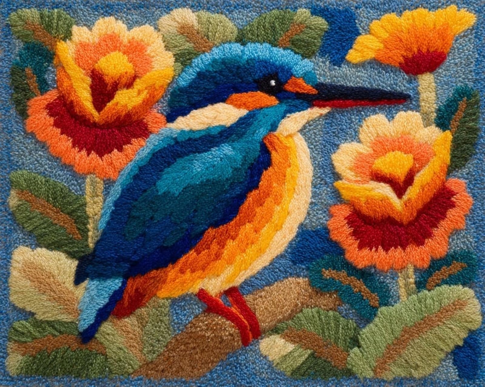 Wallphantom Latch Hook Rug Kits for Adults,Hummingbird Flowers