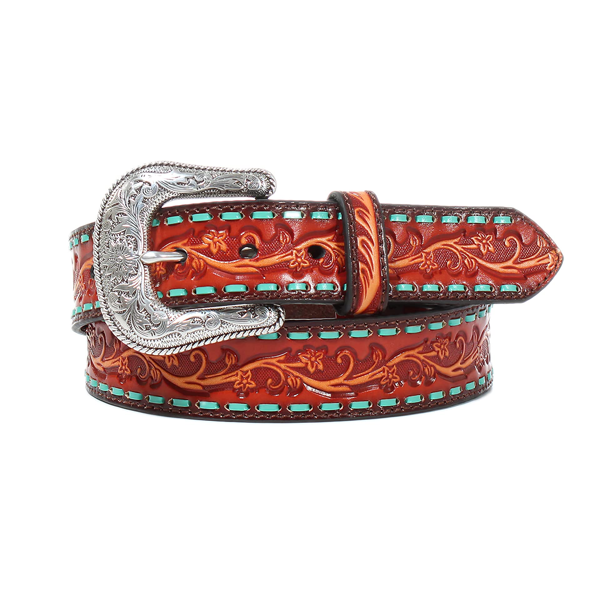 ARIAT Women's Floral Embossed Lace Western Belt, Large, Tan