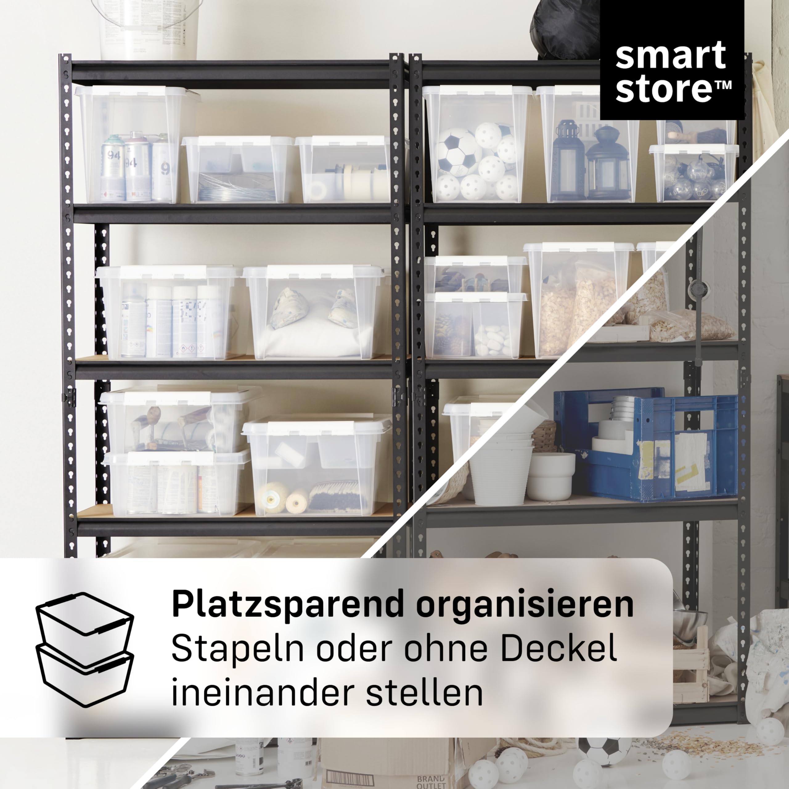 SmartStore - 10x Aufbewahrungsbox mit Deckel Classic 14L (40x30x18cm) | Stapelbare Box mit Deckel | Lebensmittelechte Kunststoffbox | Plastikbox mit Deckel & verstärkten Ecken | 10 Jahre Garantie