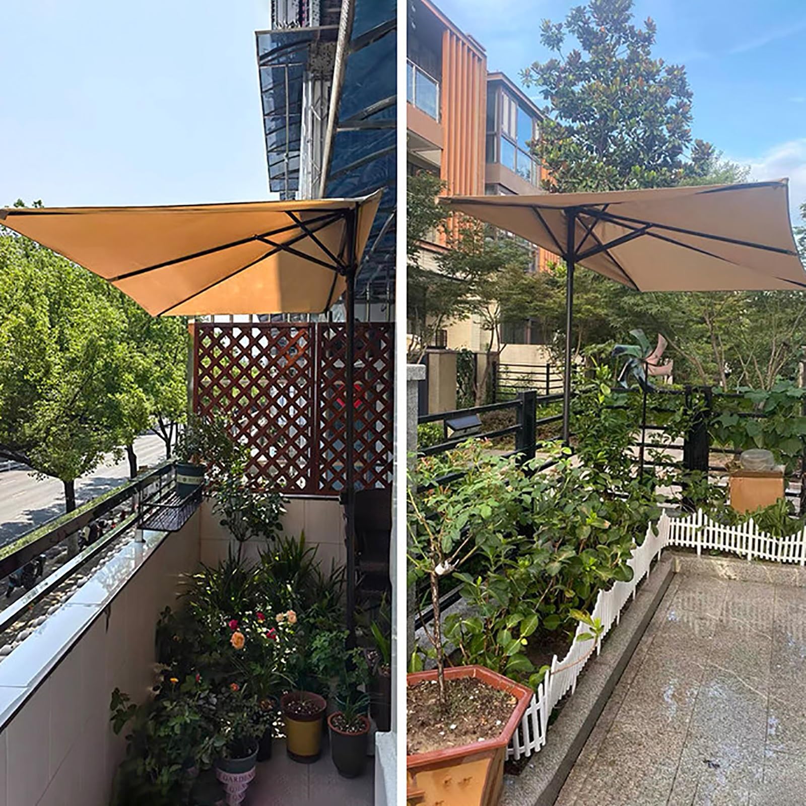 Rectangular 6.5/8/9ft Wall Half Parasol, Patio Umbrella for Outdoor Garden, Patio, Balcony Yard, Adjustable Height