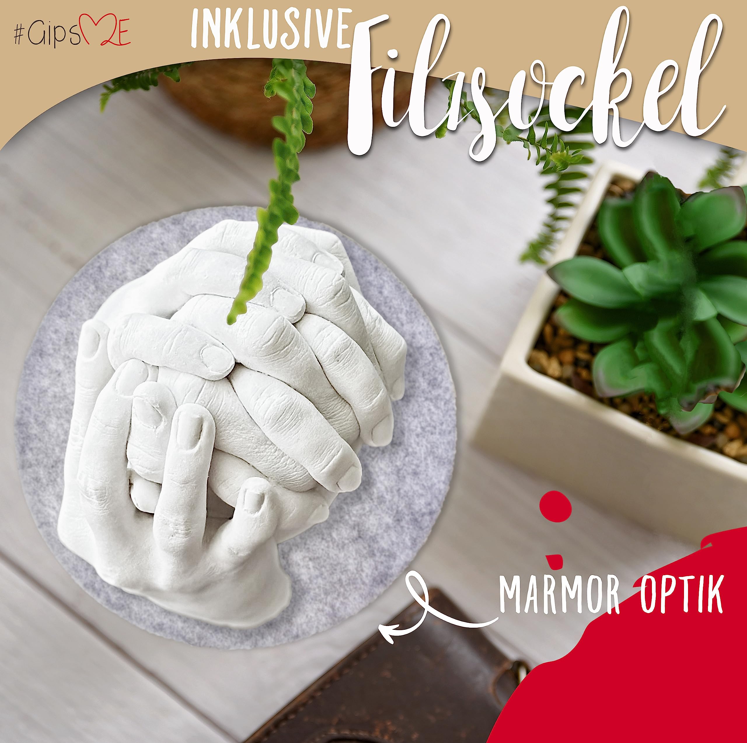 XXL 3D Handabdruck Set Familie Gipsabdruck für 4 Hände + Sockel Made in Germany - Premium Familien Gipsabdruck-Set - Personalisierte Geschenke - Handabdruckset + Video