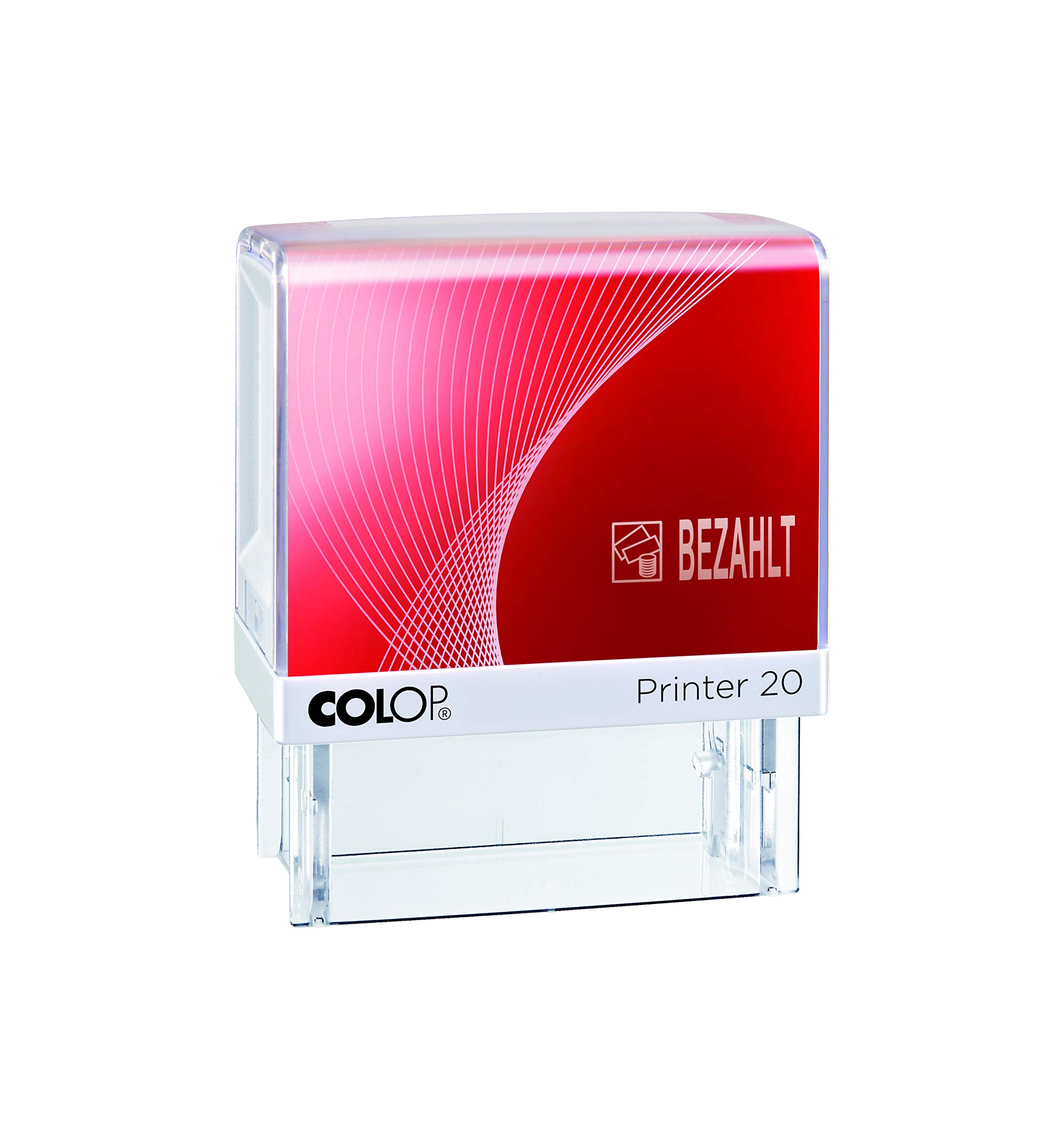 COLOP Text Stamp Printer 20 Bezahlt and Pictogram, Two-Tone Print Blue/Red, for Immediate Use (Finished Item)