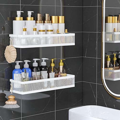 PUSDON Cesta de metal para colgar en la pared, paquete de 2 unidades, apta para múltiples escenas, red blanca grande