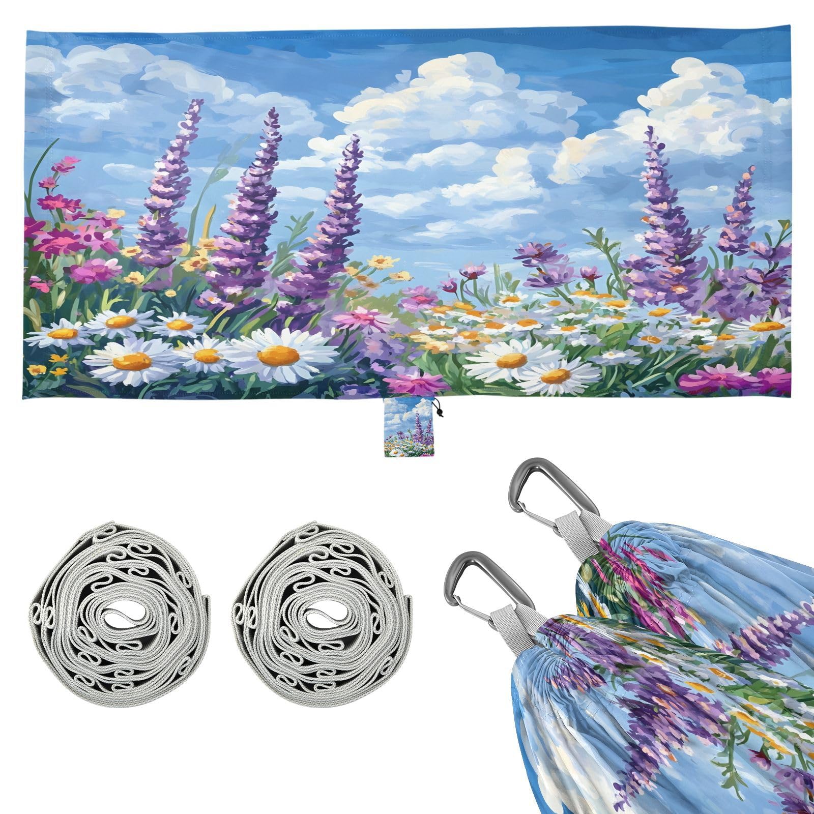 ATTX Spring Beautiful Wildflowers Camping Hammock - Lightweight & Portable Hammocks, Heavy Duty 330lbs Capacity for Indoor, Hiking, Backpacking, Travel, Backyard, Beach#73