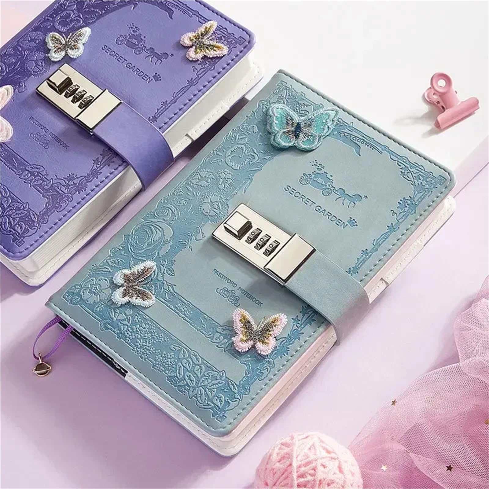 A5 Retro Passwort Notebook mit Schloss Zeitschriften Verdicken Hand Ledger Handbuch Student Notizblock Tagebuch Bindemittel Schreibwaren Verschließbares Tagebuch(Purple)