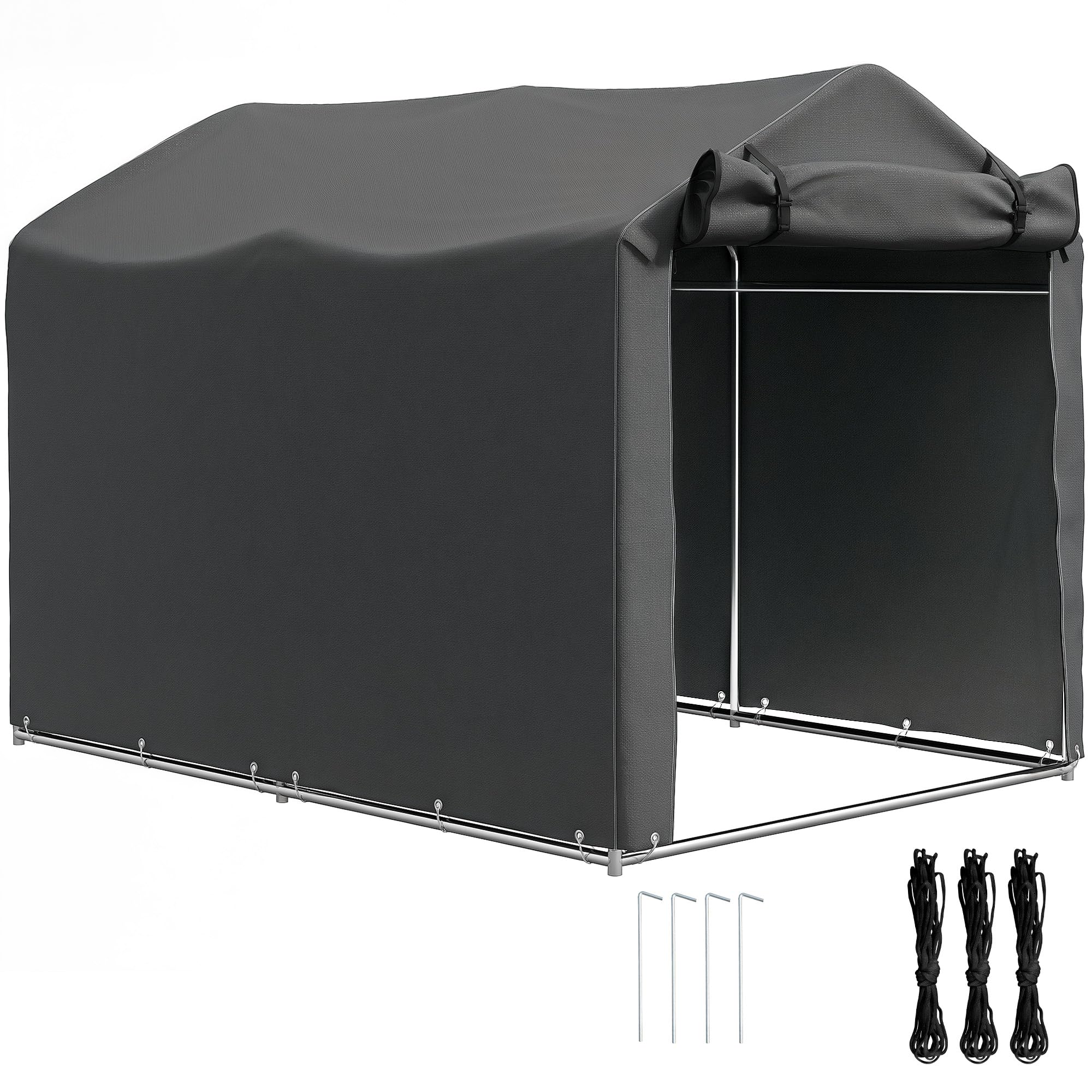 Outsunny Carpa de Jardín Exterior para Herramientas Bicicletas 2,2x1,57x1,65 m, Cobertizo Exterior con Puerta Desmontable con Cremallera, Impermeable, Anti-UV, Garaje Portátil, Gris Oscuro