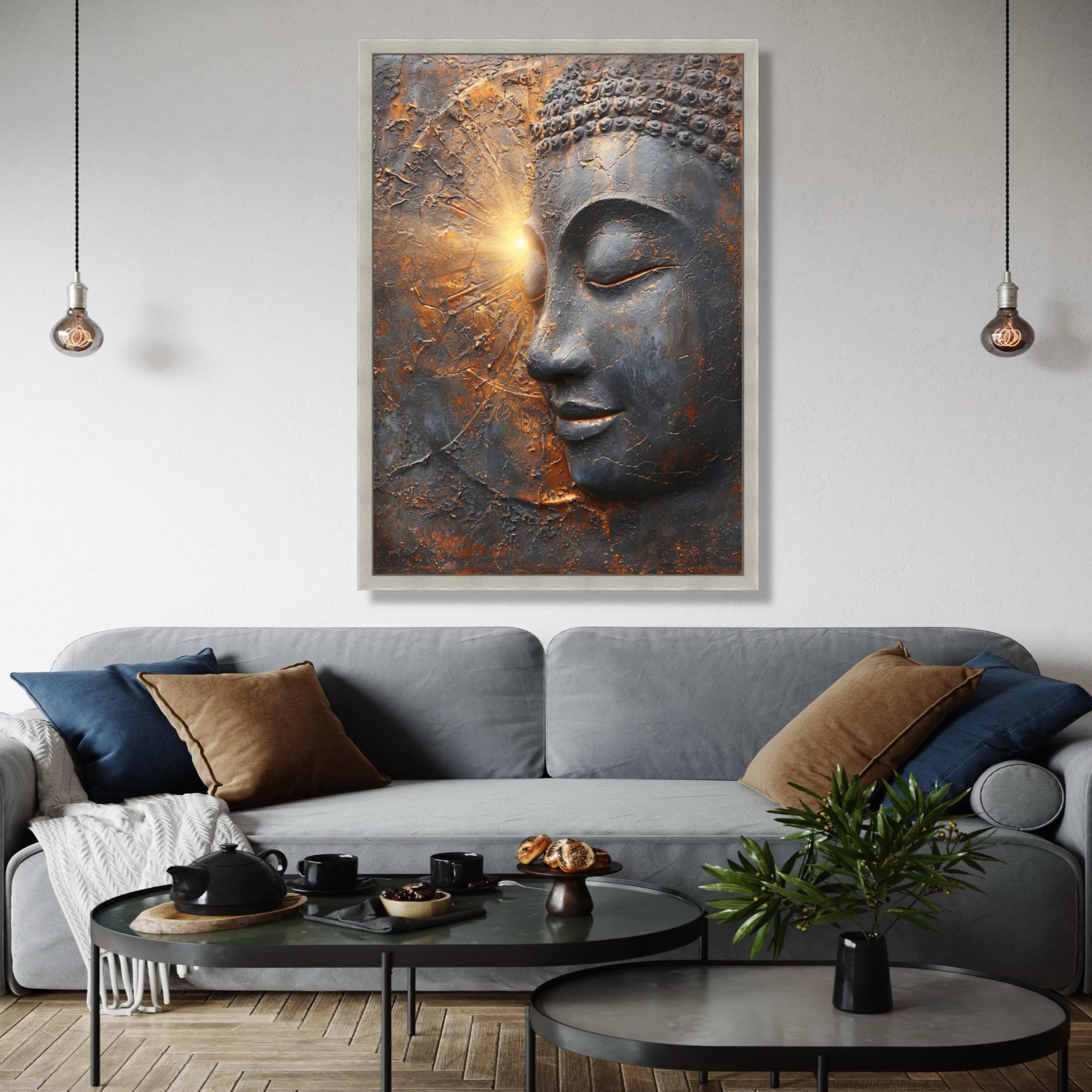 Quadro su tela raffigurante il volto di Buddha, decorazione per meditazione spirituale, dipinto di una statua di Buddha, decorazione per la casa Zen, poster e stampe (50x70 cm/cornice interna)