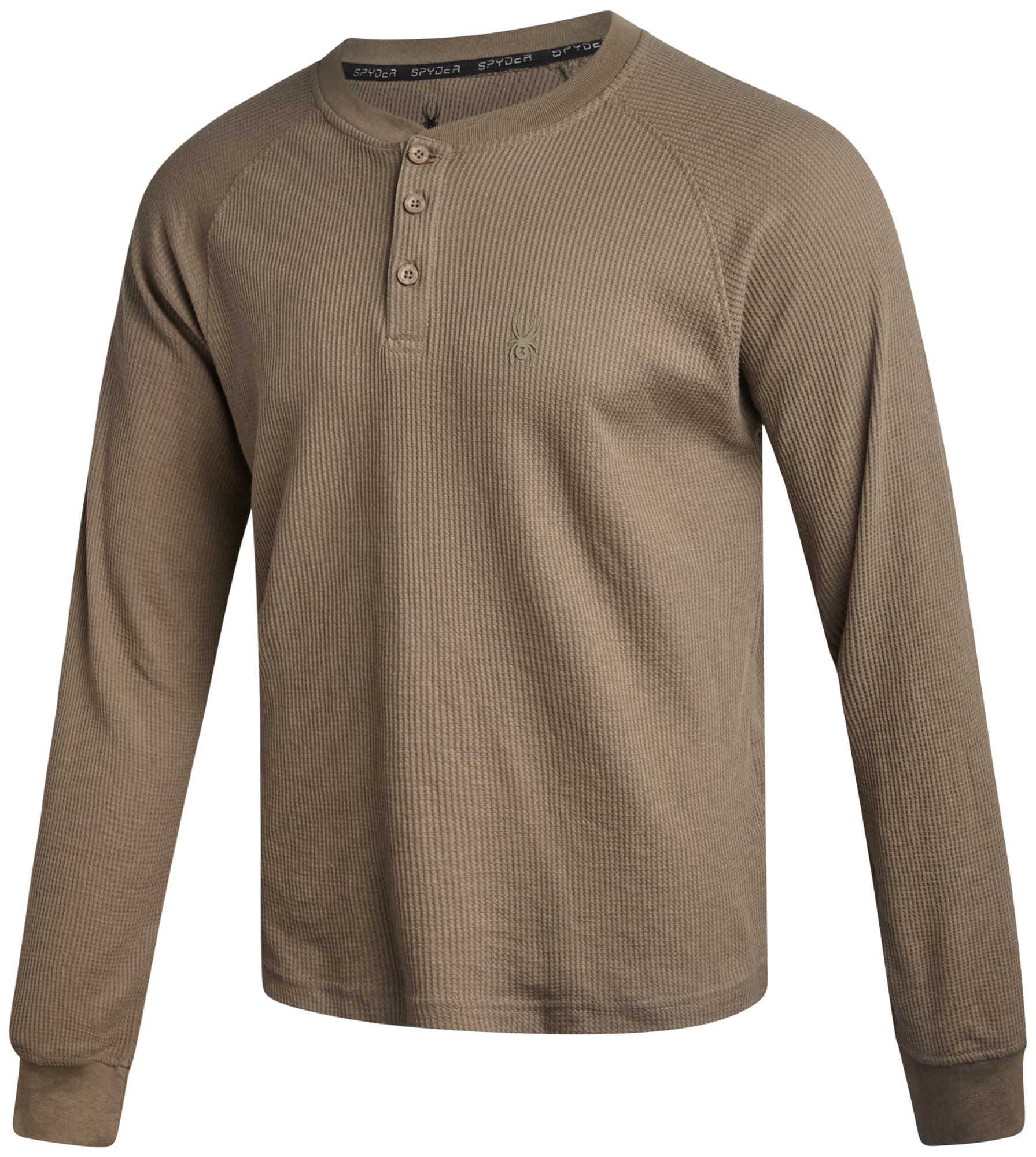 Spyder Mens Long Sleeve Shirt - Soft & Breathable Cotton-Blend UPF30+ Pullover Waffle Henley Shirts for Men, Timber, XL