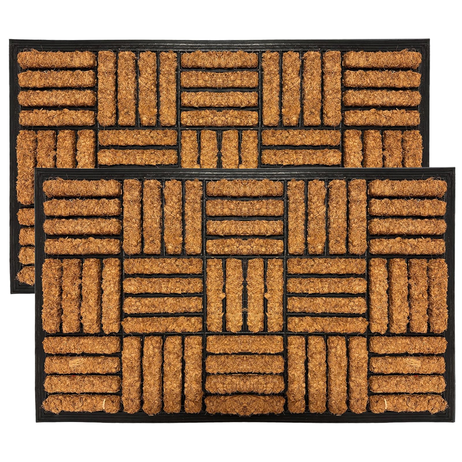 Coco Coir Door Mat with Rubber Backing Floor Mat Non Slip Outdoor Mat Dirt Scrapper Removes Grass & Dirt for Front Door, Patio & Entrance (PACK OF 2, 45 x 75 cm)