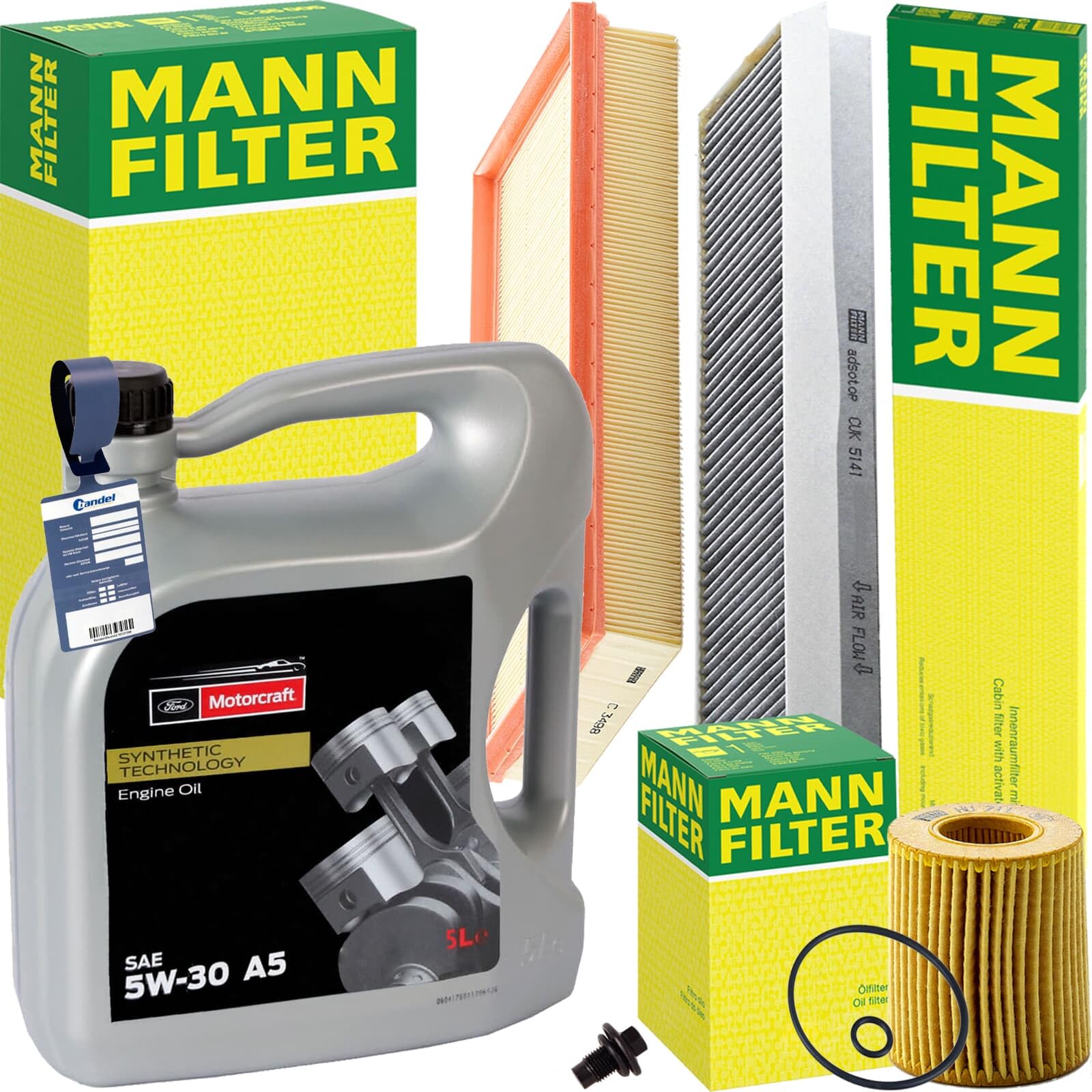 Mann Inspektionspaket | C3498 (LX978)+CUK5141 (LAK242)+HU711X+52110+MN1801 Kompatibel mit Mondeo III (B5Y),Mondeo III Stufenheck (B4Y),Mondeo III Tur