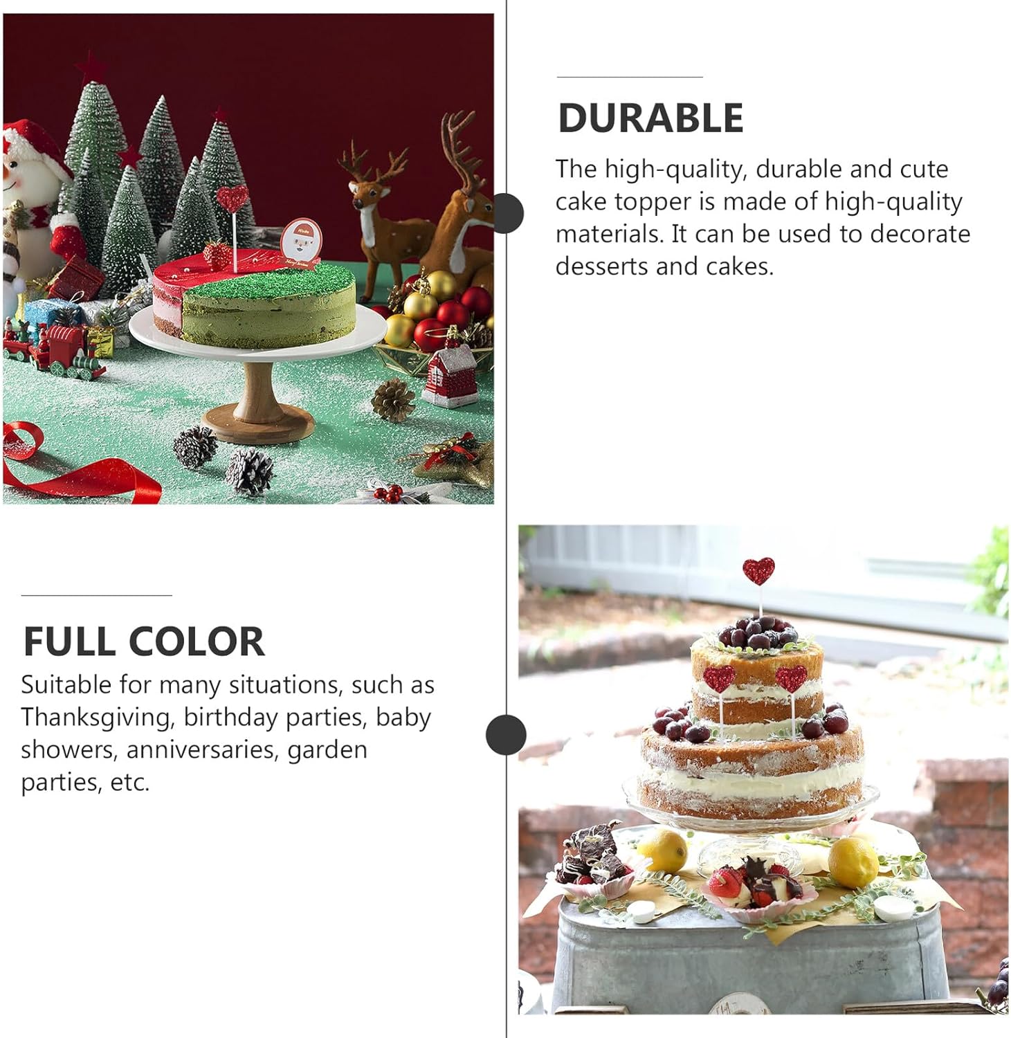 Roleader 25pcs Glitter Heart Cake Picks Dessert Topper for Birthday Wedding Party Decorations Non-edible Cake Inserts