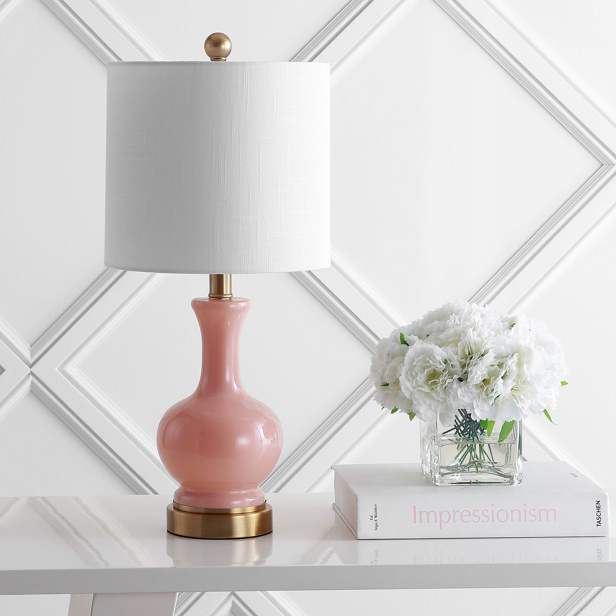 JONATHAN Y JYL4033D-SET2 Cox 22" Metal/Glass LED Lamp Contemporary,Transitional for Bedroom, Living Room, Office, College Dorm, Coffee Table, Bookcase, Light Coral/Brass Gold