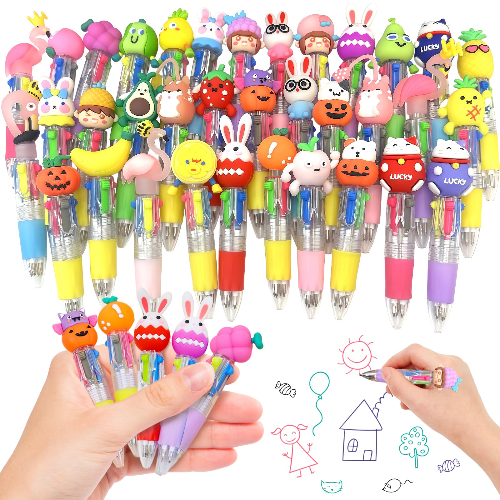 35Pc Multicolor Pens for Party Bags Fillers All in One 4 in 1 Fun Cartoon