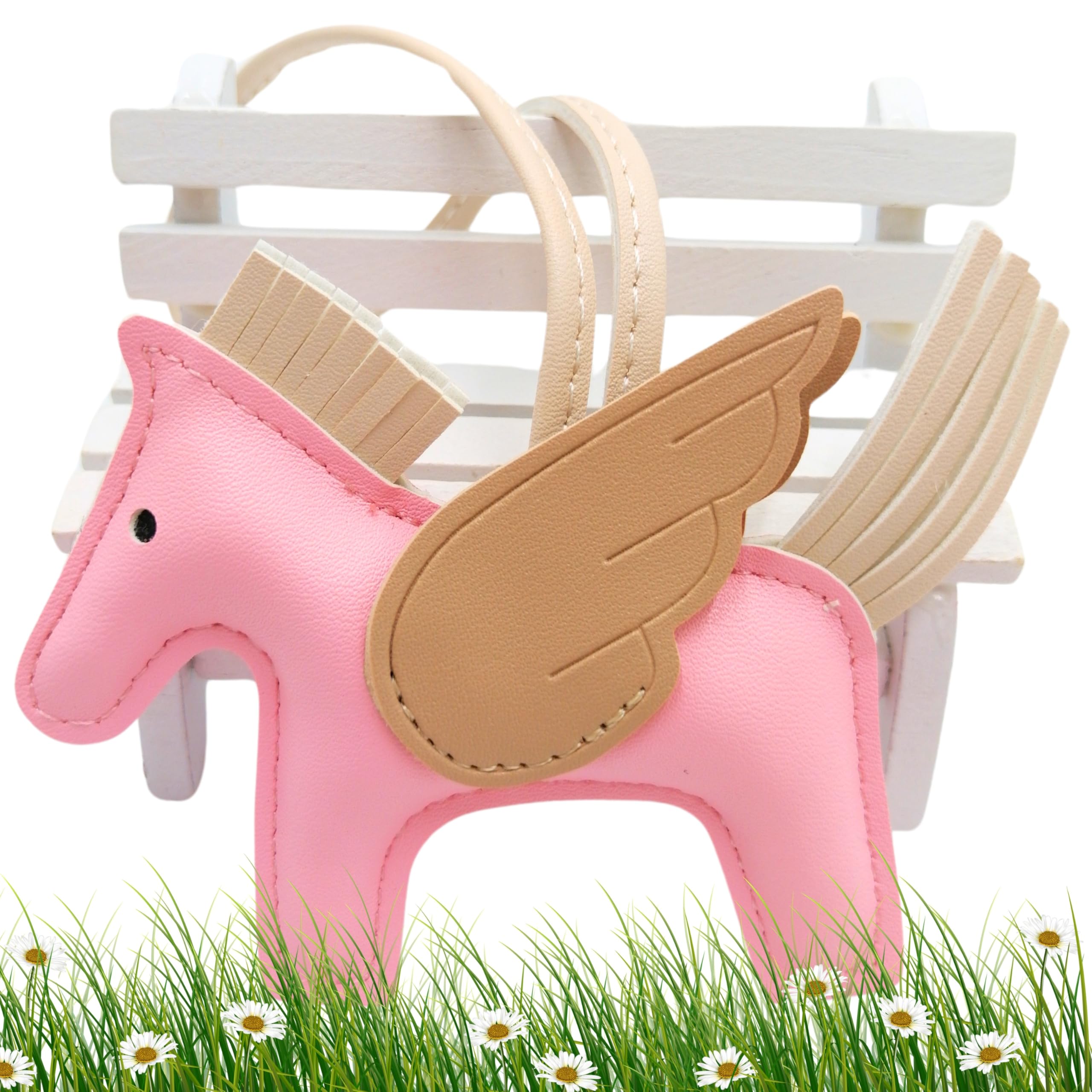 Pegasus Keychain, Horse Keychain, Pony, Animal Keyring, PU Leather Animal Lover Gift for Women Girl Teen