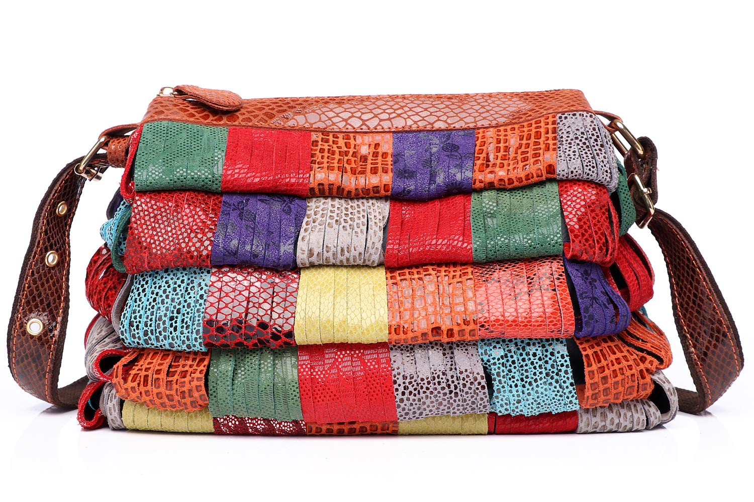 Bolso de mano multicolor de Boston de cuero genuino de las mujeres Bolsos de Crossbody coloridos