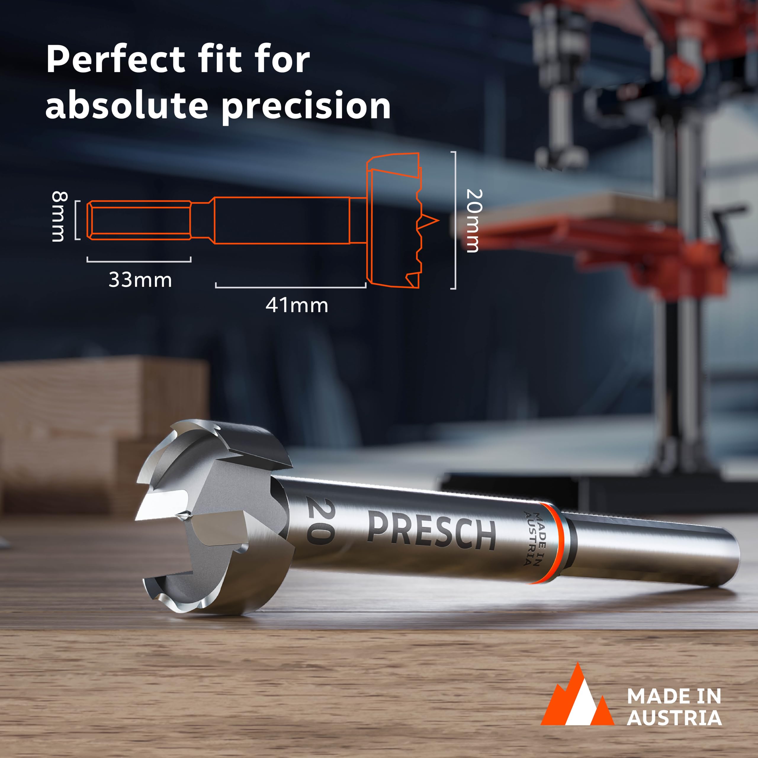 Presch Forstner Drill Bit 20mm, drill bit for wood with high-precision centering point for perfect round holes - Image 3