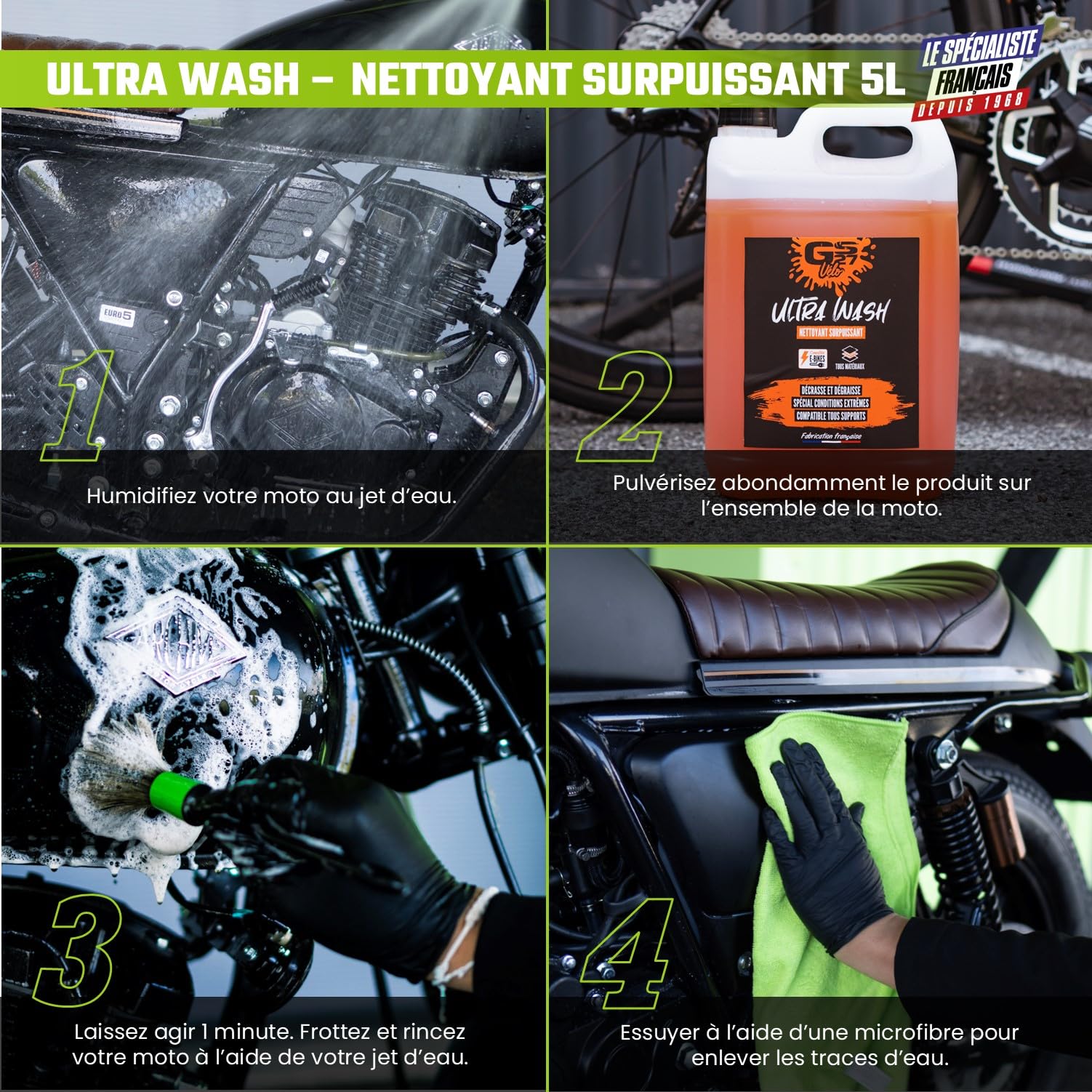 GS27 - Ultra Wash Moto - Detergente Surpotente - Compatibile con Tutti i Materiali - 5L