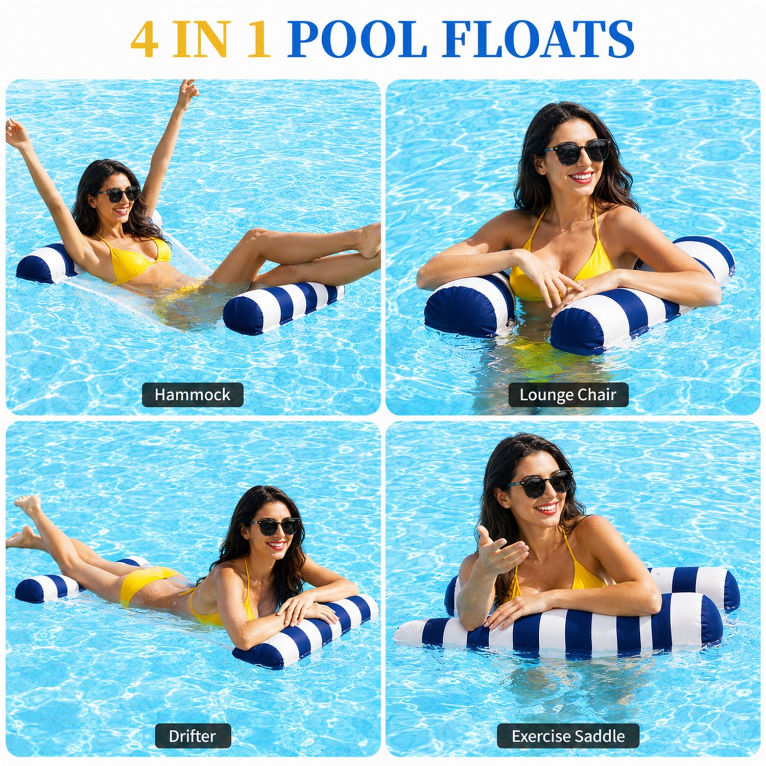 2 Piezas Colchoneta Hinchable Piscina Adultos 4 en 1, Hamaca Flotante con Red de Malla, Reposacabezas y Bomba Manual, Flotador Piscina Adulto Plegable para Piscina, Playa y Vacaciones