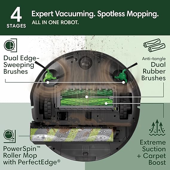 iRobot Roomba 705X Robot Vacuum & Mop Combo, 175x More Suction, Extending Self-Cleaning Roller Mop, Multifunction Dock, 75 Day AutoEmpty, Hot Wash/Dry, AI Smart Obstacle Avoidance, Ideal for Pet Hair