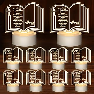 Kosiz 10 Pcs Pastor Appreciation Gift Engraved Thank Clergy Sayings Acrylic LED Night Light with Base Christian Inspirational Decor Clergy Appreciation Day Men Women Church Retirement (Classic Pastor)
