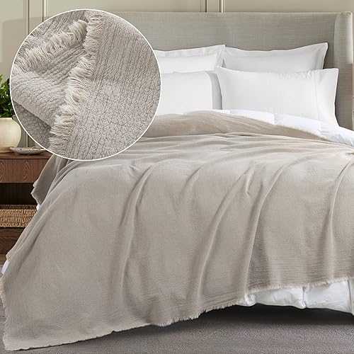 Miniatura 2 de HOMBYS Manta reversible de lino 100 % puro de 88 x 92 pulgadas, tamaño King, de lino suave, color lino natural (lino, 88 x 92 pulgadas)