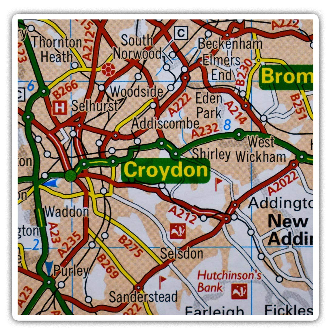 2 x Square 7.5cm Vinyl Stickers - Croydon London England Travel Map 44746