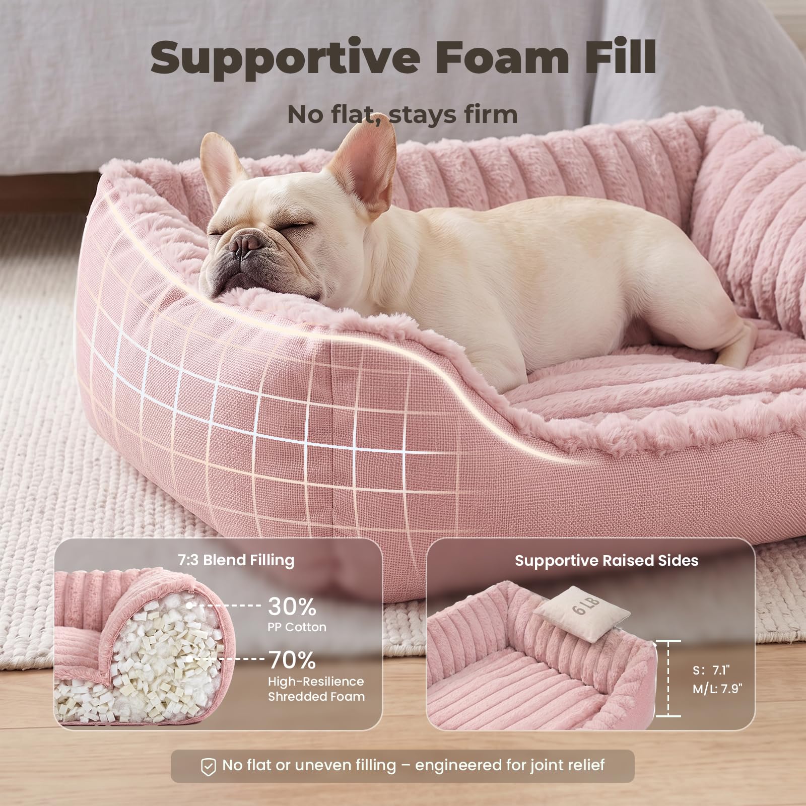 Avont Cuccia Cane Interno, Cuccia per Animali Domestici con Fondo Antiscivolo e Cuscino Rimovibile, Lavabile, per Cuccioli di Piccola e Pedia Taglia, Rosa (S)