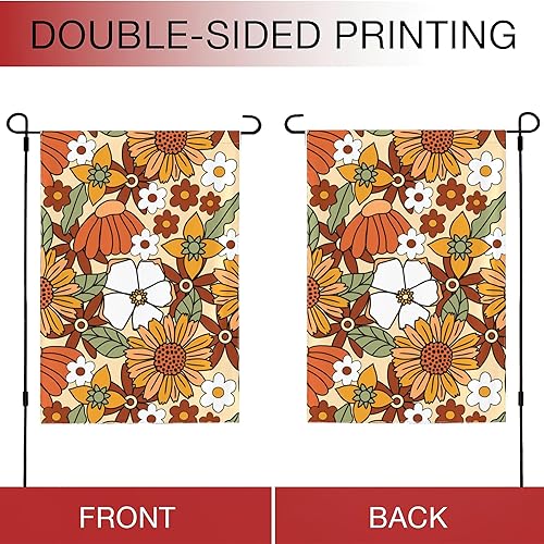 Miniatura 4 de Bandera de jardín floral retro de los años 70 de 12 x 18 pulgadas, bandera decorativa de primavera, pequeña, vertical, de doble cara, decoración de