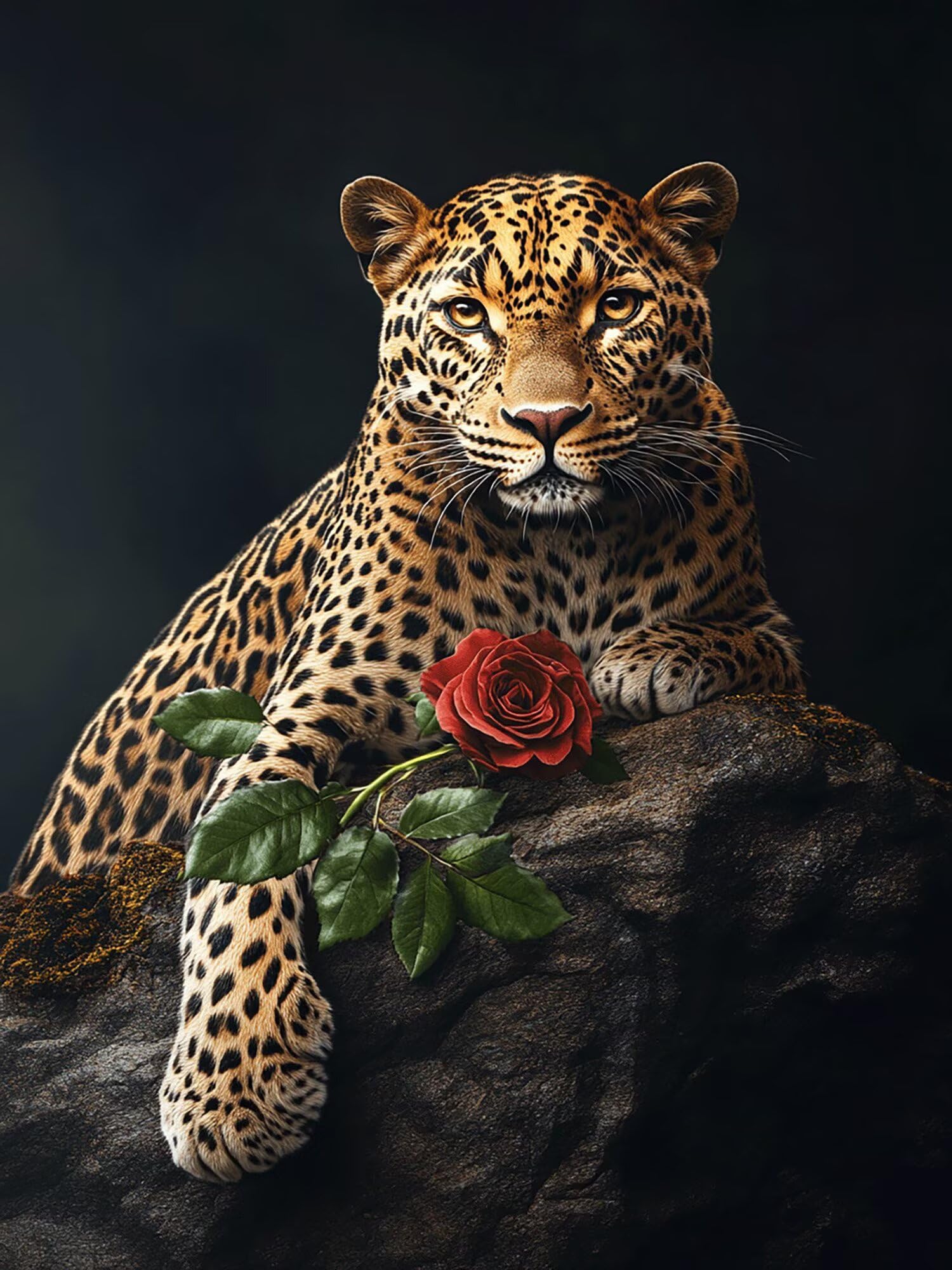 Diamond Painting Leopard, Tier Diamond Painting Erwachsene 5D Runder Full Drill Diamond-painting, DIY Kreuzstich Bastelset Kreativ Set für Erwachsene, Crystal Art Home Wand Dekor, 70x100cm, Model895