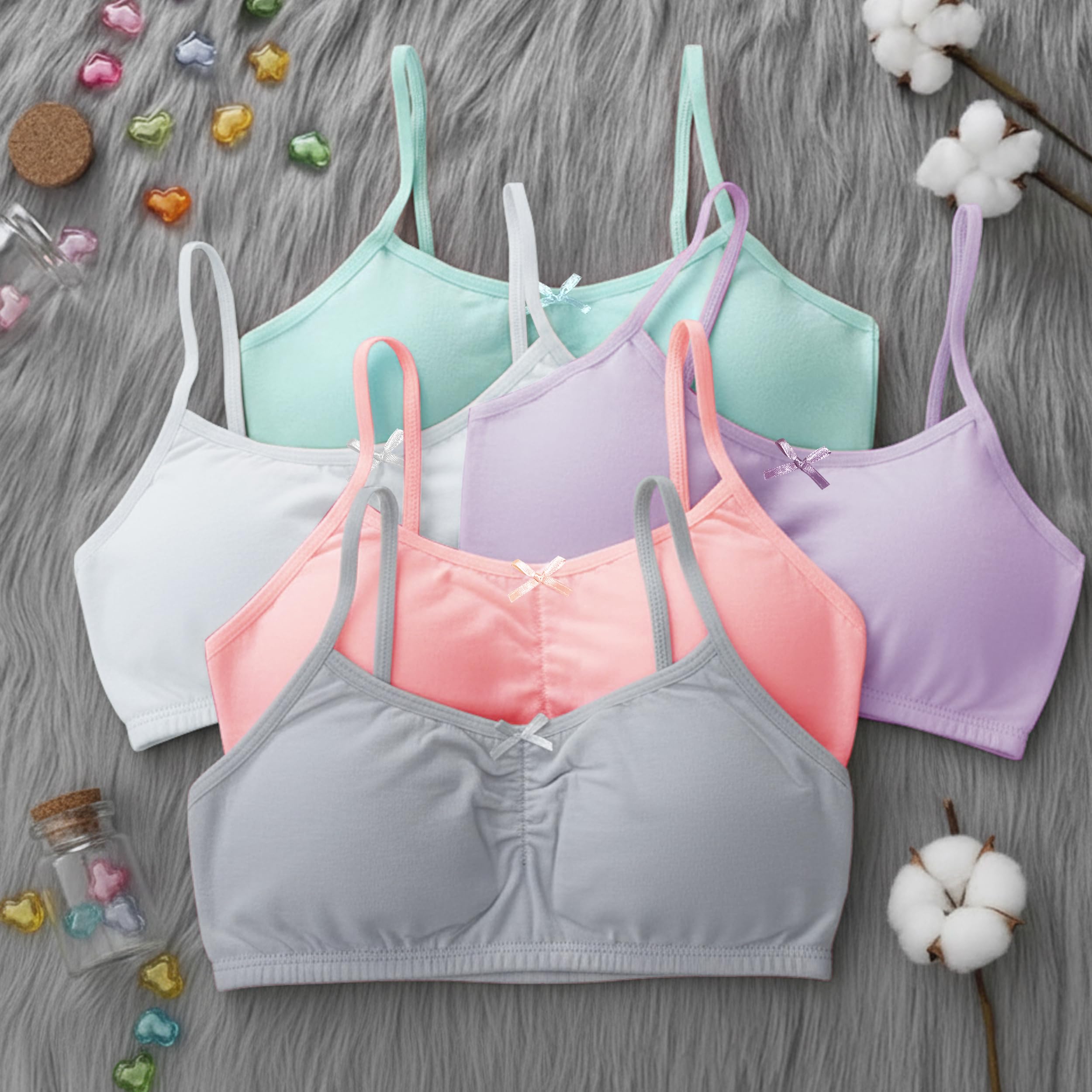 LOREZA ® Confezione da 5 Reggiseni Ragazza in Cotone Senza Ferretto, 10–17 Anni