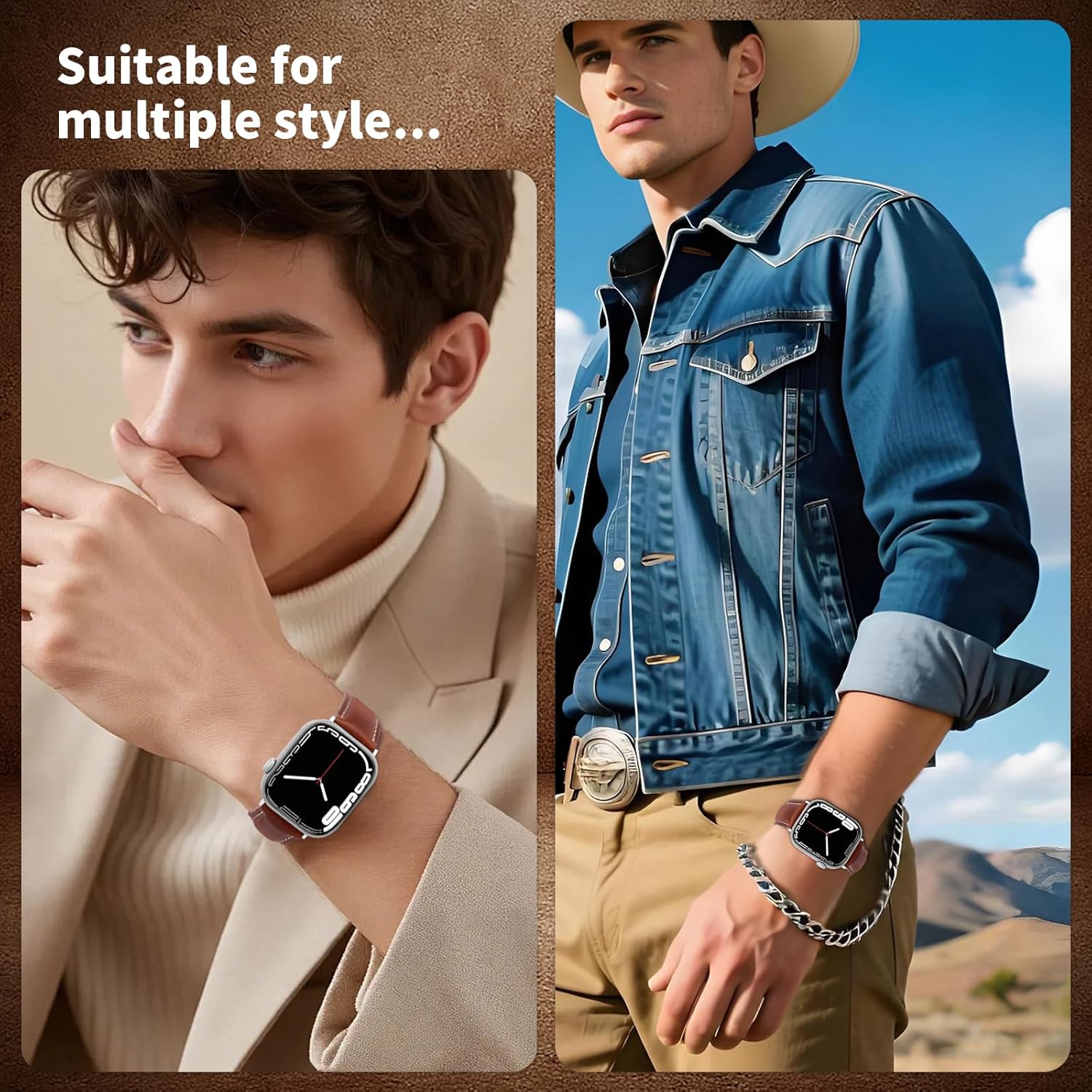 Vintage Genuine Leather Band Compatible with Apple Watch 49mm 46mm 45mm 44mm 42mm 41mm 40mm 38mm for Men Women, Classic Business Dressy iWatch Strap for Series 11 10 9 8 7 6 5 4 Ultra SE 3 2 1 - Image 6