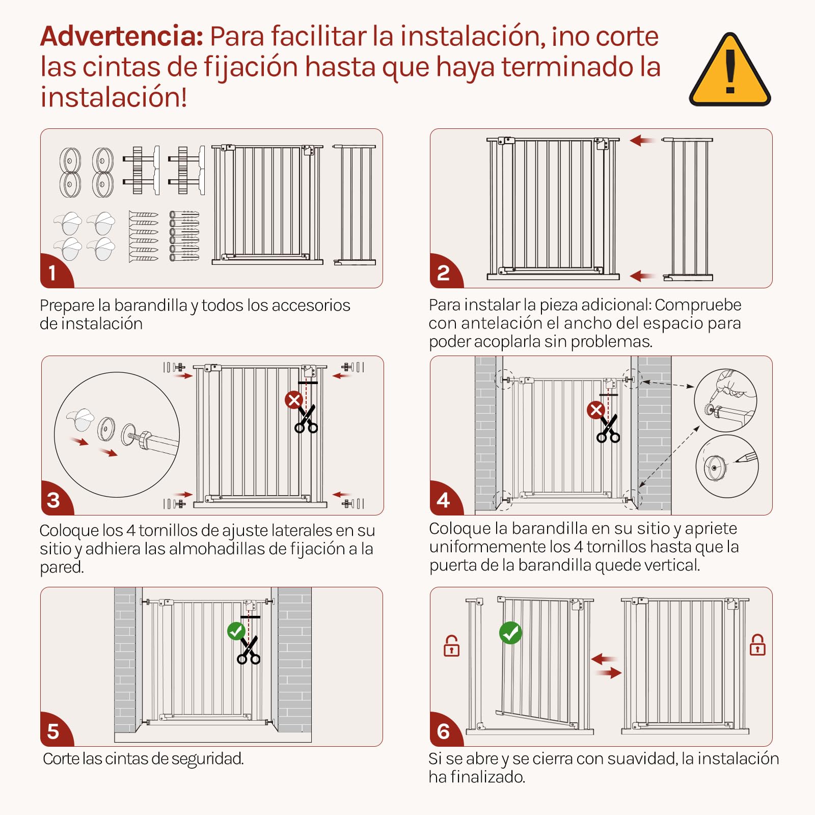 WOLTU Barrera Seguridad Infantil, Apertura de 75-107 cm, Barrera para Niños y Bebé, Barandilla Escalera Seguridad, Valla Metálica para Perros, Doble Bloqueo, Blanco