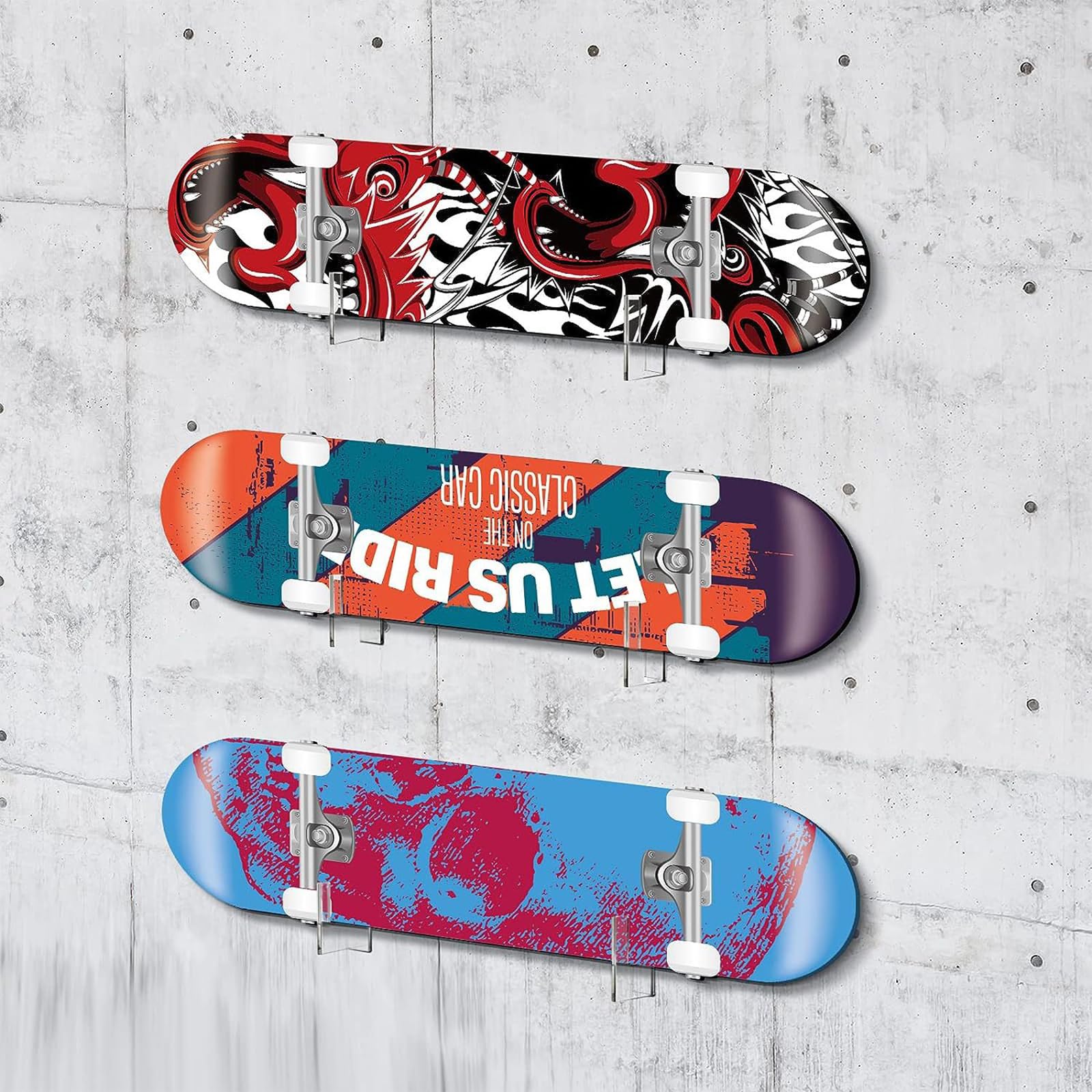 Soporte de exhibición de acrílico para monopatín, soporte fijo de pared para patinetas y longboards
