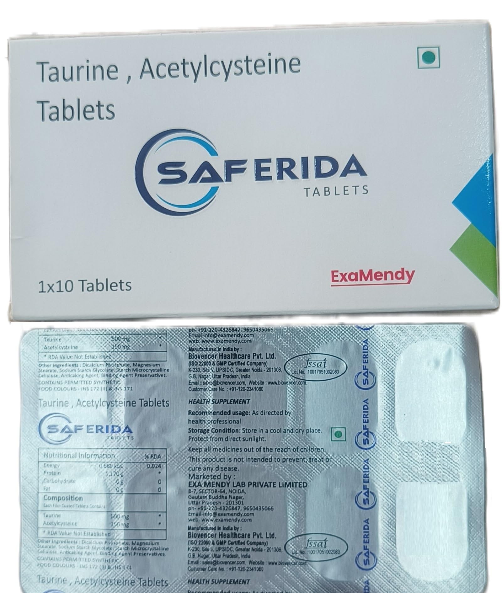 Saferida Tab Taurine, Acetylcysteine Tablets, 1 * 10 Tab 1